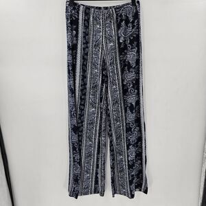 Maxine Nichols medium boho flare wide leg pants stretch paisley blue